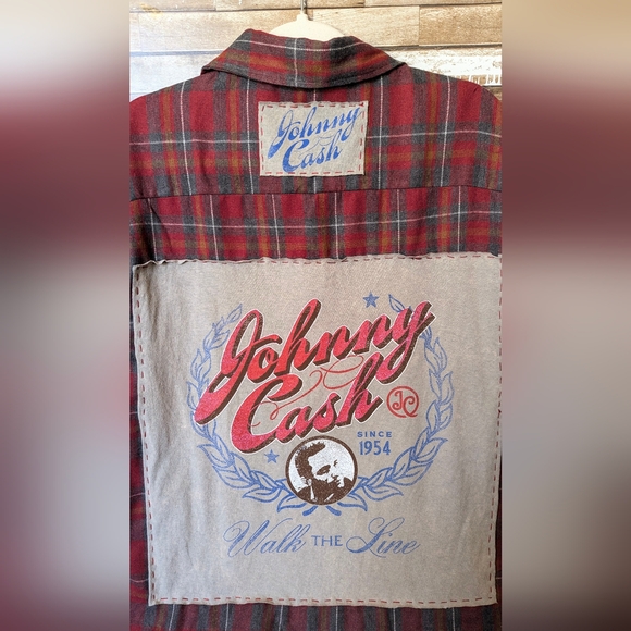 Johnny Cash I Walk The Line Upcycled Handcrafted Flannel Shirt - Picture 4 of 15